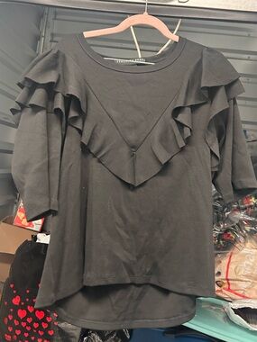 Veronica Beard Black Ruffle-Trim Sweatshirt